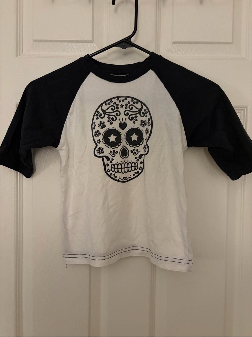 Kids Black & White Sugar Skull Raglan Tee
